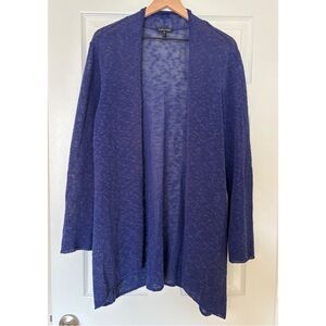 Eileen Fisher Blue Linen Blend Long Line Cardigan XL